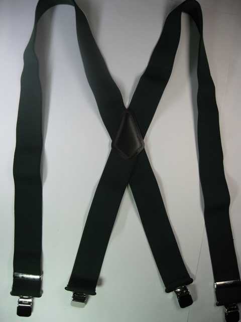 1 1/2" wide. Assorted SIZES to fit 5' 1" to 7' 5"  Heavy Duty Industrial Suspenders. All Straps are stretchable Cotton/Polyester Hand Washable-Hang to Dry Material with Genuine Leather Patch and Four Stainless Steel  Industrial Grips 1.09"x 1.96" including heavy duty bracket and has two strong Length Adjusters.     X-PB450N-A3C
